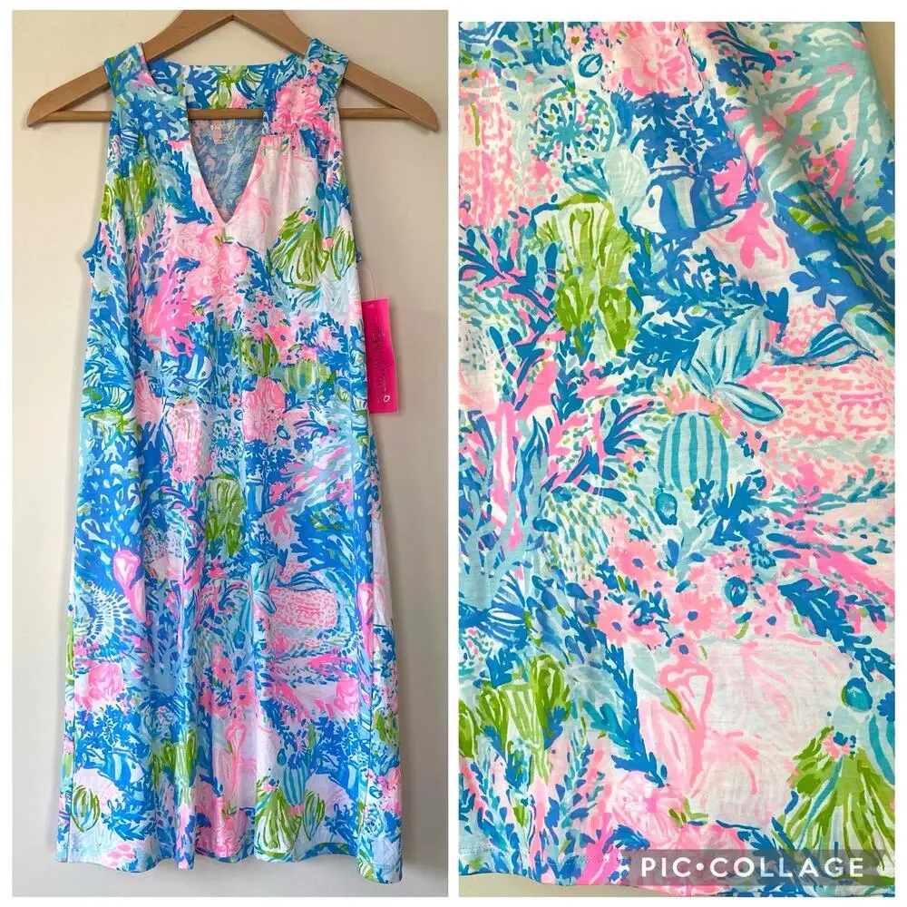 NWT Lilly Pulitzer Dress Size XXS Fished My Wish Ross Shift Blue and Pink Preppy - Picture 1 of 9